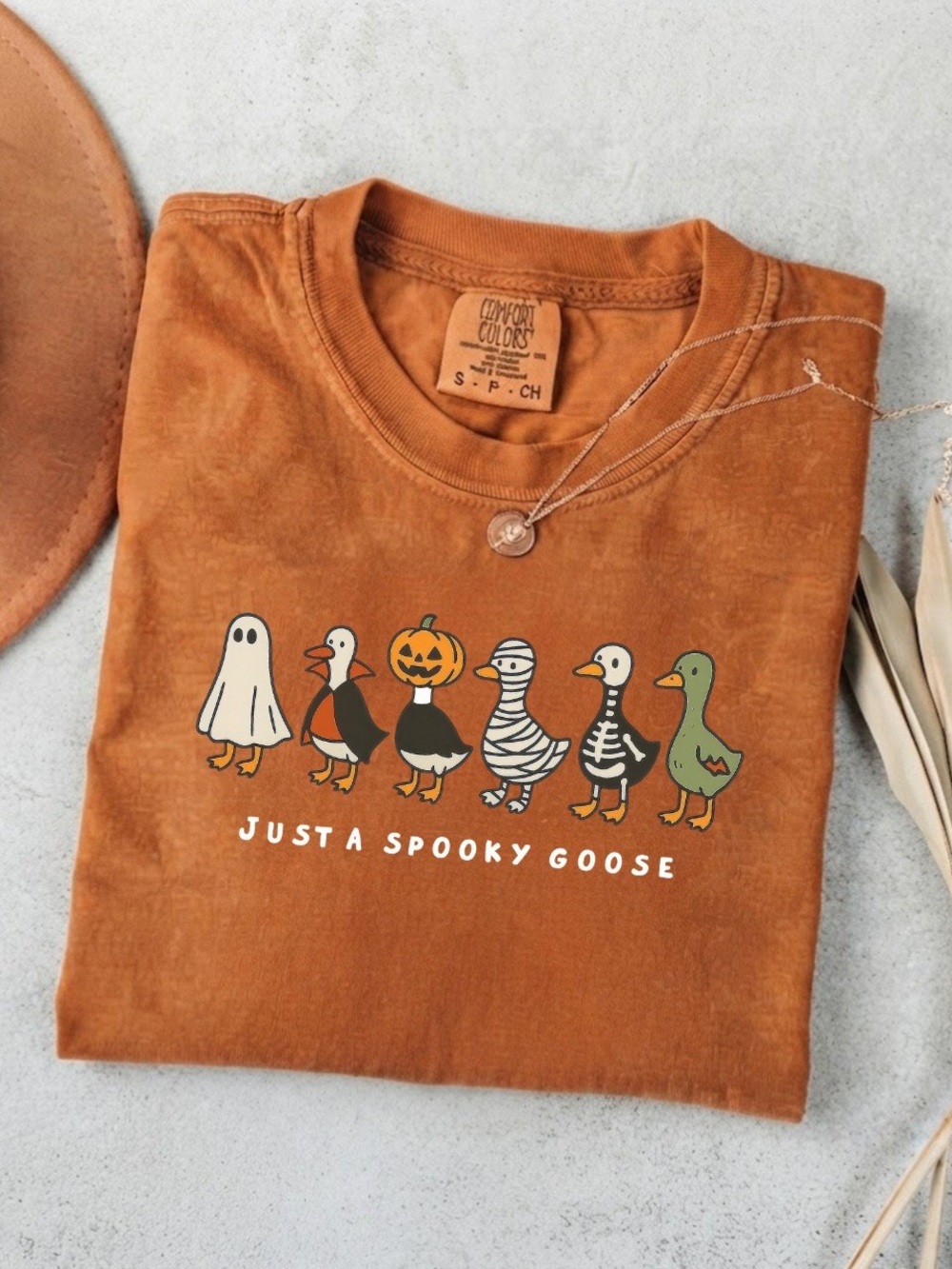 Just A Spooky Goose Halloween Graphic Comfort Color T-Shirt